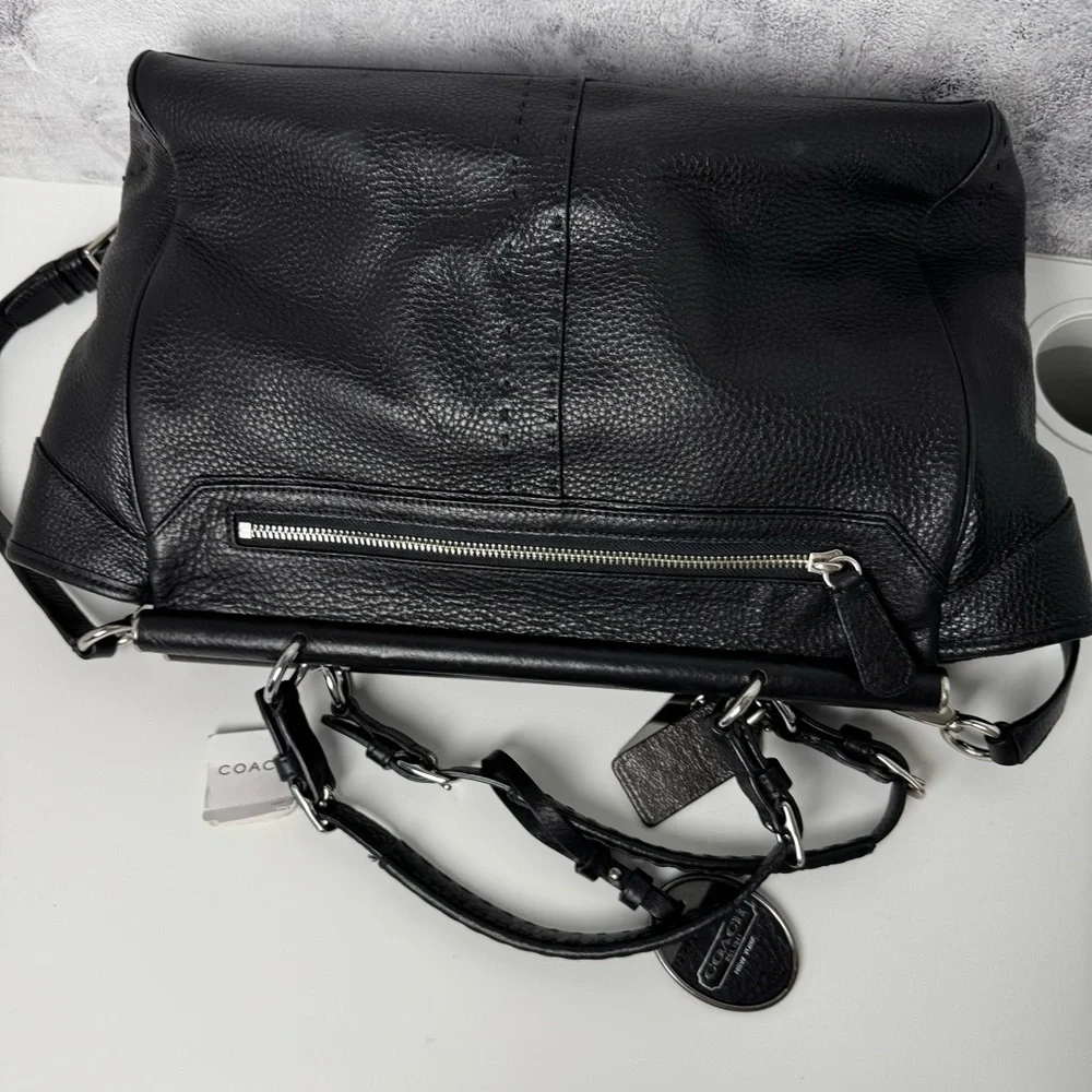 Coach Black Leather Satchel with Silver Hardware